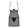 Прозора сорочка з відкритими грудьми Obsessive Pearlove chemise & thong black S/M, трусики в інтернет супермаркеті PbayMarket!