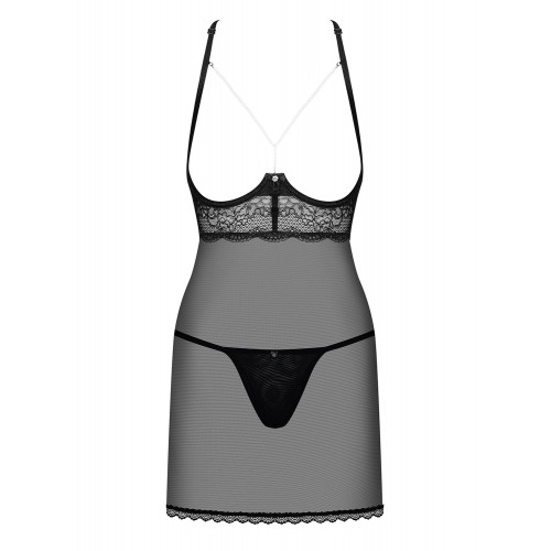 Прозора сорочка з відкритими грудьми Obsessive Pearlove chemise & thong black S/M, трусики в інтернет супермаркеті PbayMarket!