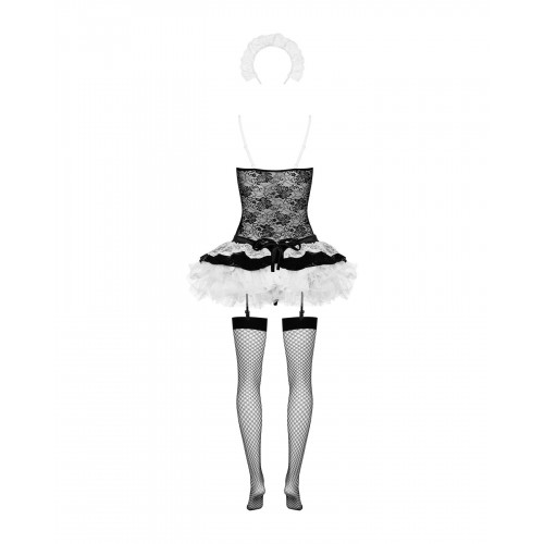 Еротичний костюм покоївки зі спідницею Obsessive Housemaid 5 pcs costume S/M, black, топ, спідниця,