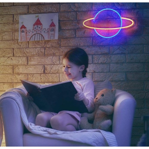 Настінний неоновий світильник нічник Angel Планета жовтий Настінний неоновий світильник нічник Angel Планета жовтий