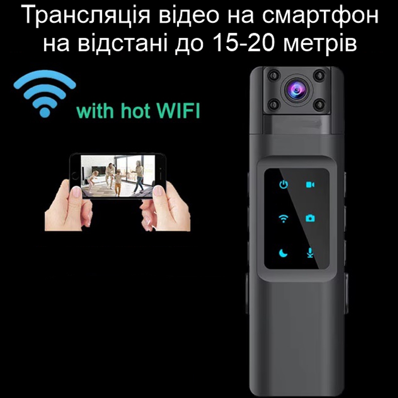 Wifi камера портативна - відеореєстратор із поворотним об'єктивом Nectronix L13, HD 1080P, диктофон