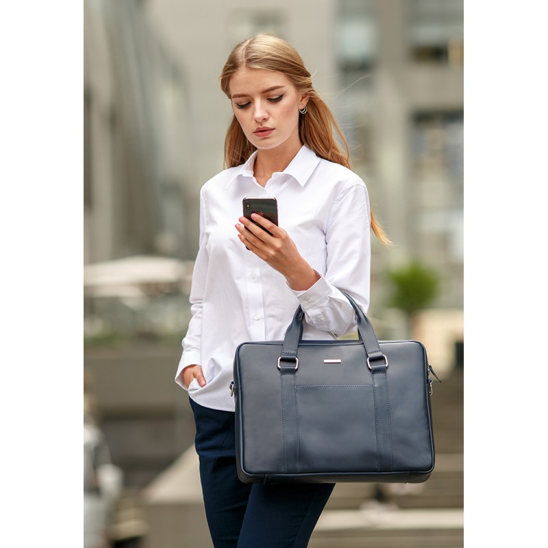 Шкіряна сумка для ноутбука і документів темно-синя BlankNote