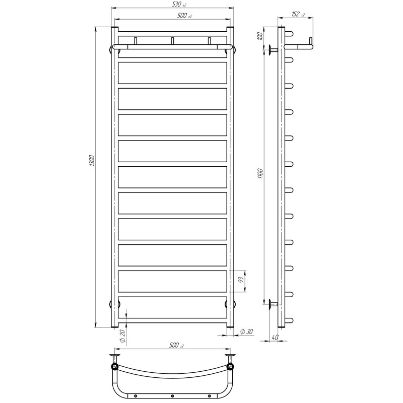 Рушникосушарка електрична Класік N П12 500х1300 Deffi Білий WD03 (C.KN.130.50.12.E.W.R.1)