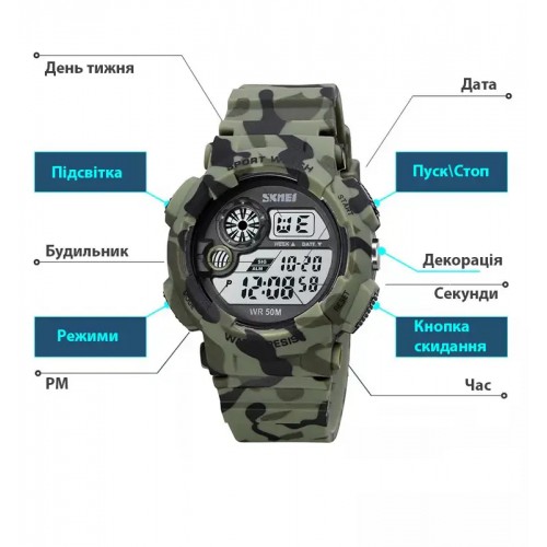 Чоловічий наручний годинник Skmei 1718 Камуфляж Чоловічий наручний годинник Skmei 1718 Камуфляж