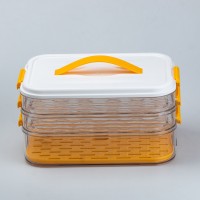 Контейнер для зберігання та заморожування продуктів триярусний Happy Life 32*21*16,5 см помаранчевий (HP50657)