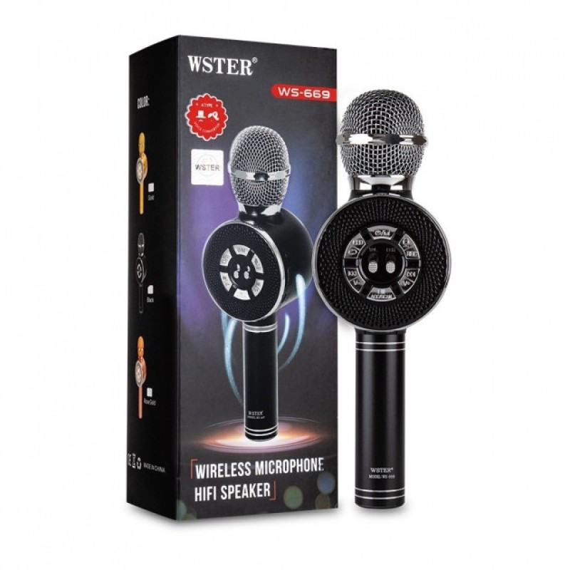 Дитячий мікрофон Wster з функцією караоке USB, microSD, AUX, Bluetooth WS 669 Чорний