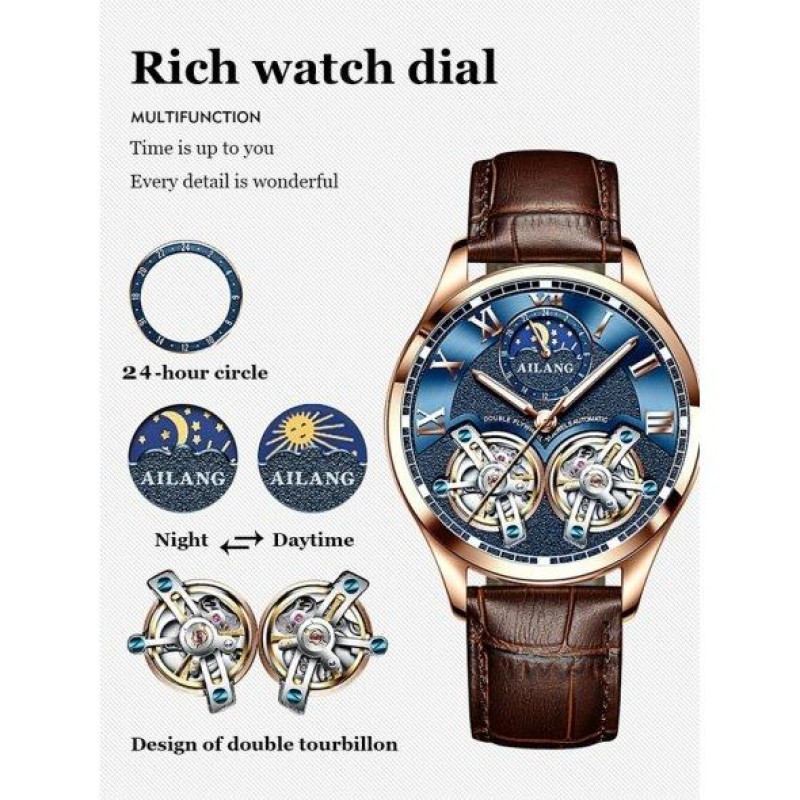 Чоловічий наручний годинник Ailang FlyWheel Золотий (1448285482)