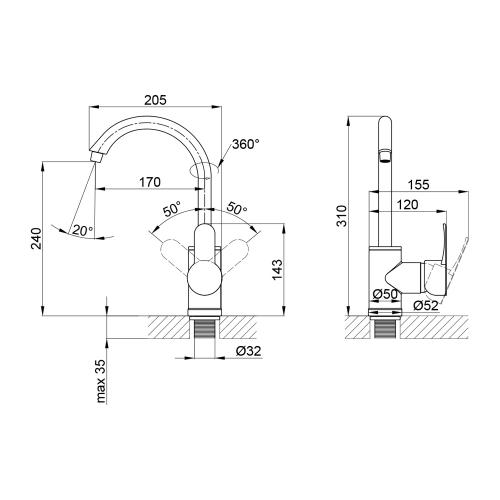Змішувач для кухні Brinex 40W 007 Змішувач для кухні Brinex 40W 007