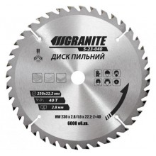 Диск пильний GRANITE для дерева з твердосплавними напайками 230х22.2х40Т 8000 об/хв 5-23-040