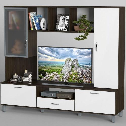 Стінка в вітальню Тиса Мебель Вітальня-39 Венге Білий 1600x450x1800 мм Стінка в вітальню Тиса Мебель Вітальня-39 Венге Білий 1600x450x1800 мм