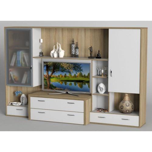 Стінка в вітальню Тиса Мебель Вітальня-108 Сонома Білий 1750x450x2410 мм Стінка в вітальню Тиса Мебель Вітальня-108 Сонома Білий 1750x450x2410 мм