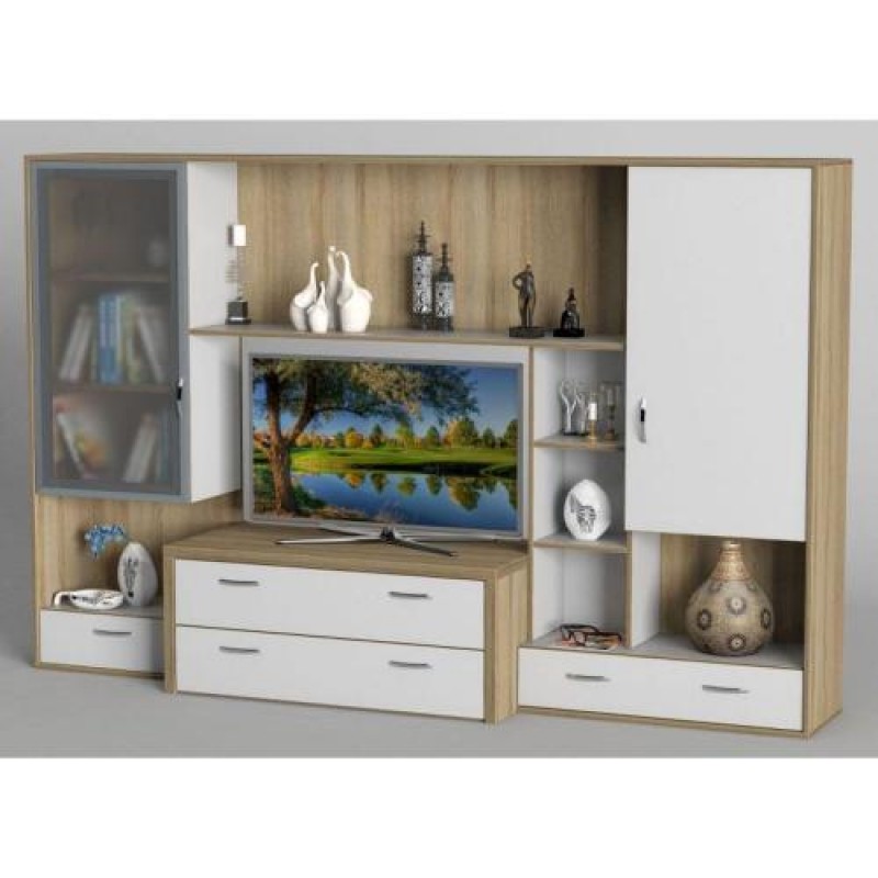 Стінка в вітальню Тиса Мебель Вітальня-108 Сонома Білий 1750x450x2410 мм