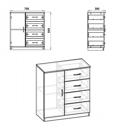 Комод для спальні Компанит 4 1А Альба (Ev-1014) Комод для спальні Компанит 4 1А Альба (Ev-1014)