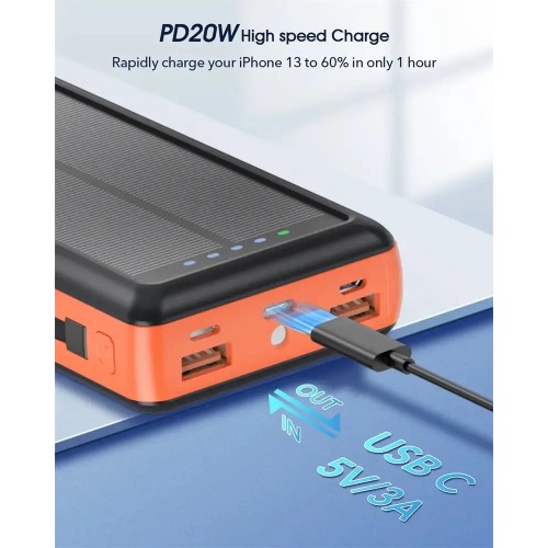 Зарядний пристрій на сонячних батареях No Brand Powerbank 20000 mAh із ліхтариком (2431313731) Зарядний пристрій на сонячних батареях No Brand Powerbank 20000 mAh із ліхтариком (2431313731)