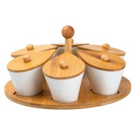 Набір керамічних менажниць з кришками TS Kitchen 6 штук на бамбуковій підставці (HP258)