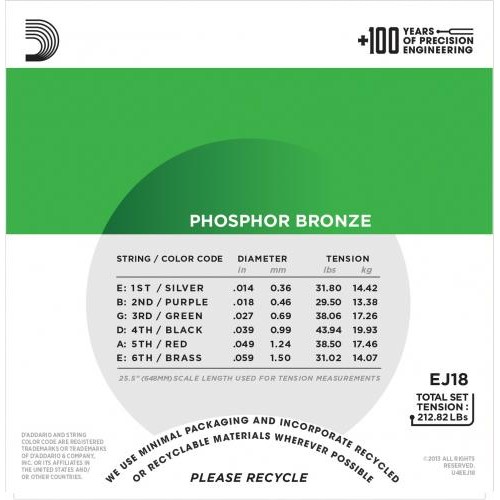 Струни для акустичної гітари D'Addario EJ18 Phosphor Bronze Heavy Acoustic Guitar Strings 14/59 Струни для акустичної гітари D'Addario EJ18 Phosphor Bronze Heavy Acoustic Guitar Strings 14/59