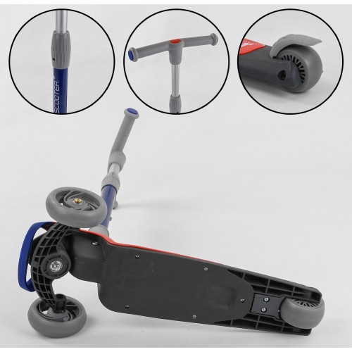 Самокат триколісний Best Scooter складане алюмінієве кермо, 3 колеса PU зі світлом Black/Red (102031)