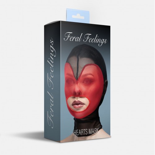 Маска серце сітка з відкритим ротом Feral Feelings - Hearts Mask Black/Red