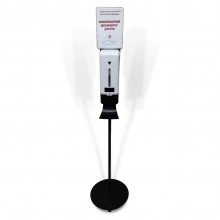 Дозатор для антисептика з термометром KW268A на стійці з краплеуловлювачем та табличкою (KW268A-BPBKT)