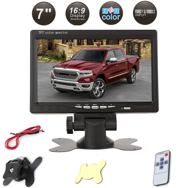 Автомобільний монітор 7 дюймів для камери заднього виду Podofo R09+, 2 AV входи, кріплення на торпедо