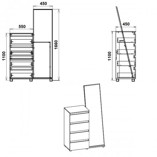Комод із дзеркалом Компанит Яблуня (new1-151)