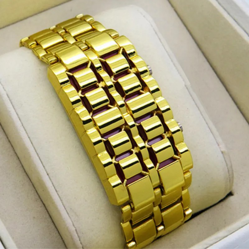 Годинник-браслет Iron Samurai LED Watch золотистий з червоними світлодіодами (IBW012YR)