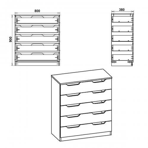 Комод для спальні Компанит 5М Альба (Ev-1031) Комод для спальні Компанит 5М Альба (Ev-1031)