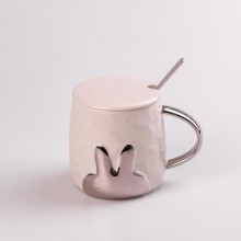 Кружка керамічна Happy Life 300 мл Rabbit з кришкою і ложкою бежевий (HPCYM0877T)