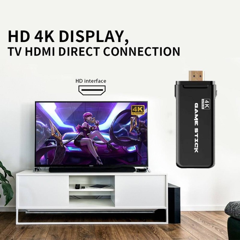 Телевізійна ігрова приставка Gen Game Mini Stick 4k HDMI із двома бездротовими геймпадами 2.4G із вбудованими іграми Dendy Sega Аркадні ігри Game Boy Nintendo Atari PlayStation 1