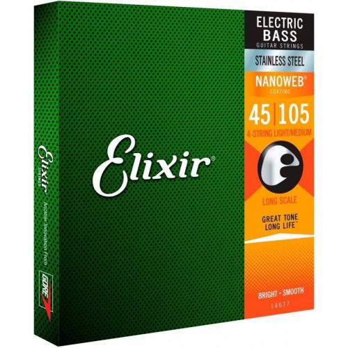 Струни для бас-гітари Elixir 14677 Nanoweb Coated Stainless Steel Medium 4-String Bass 45/105 Струни для бас-гітари Elixir 14677 Nanoweb Coated Stainless Steel Medium 4-String Bass 45/105