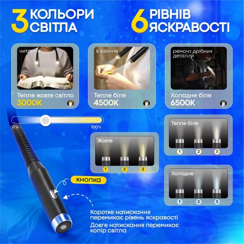 Ліхтарик для читання No Brand з USB та акумулятором Чорний (F4-800) Ліхтарик для читання No Brand з USB та акумулятором Чорний (F4-800)