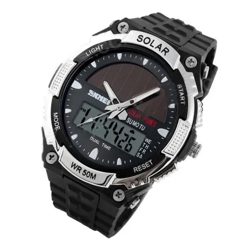 Чоловічий спортивний годинник Skmei 1049 із сонячною батареєю Чорний
