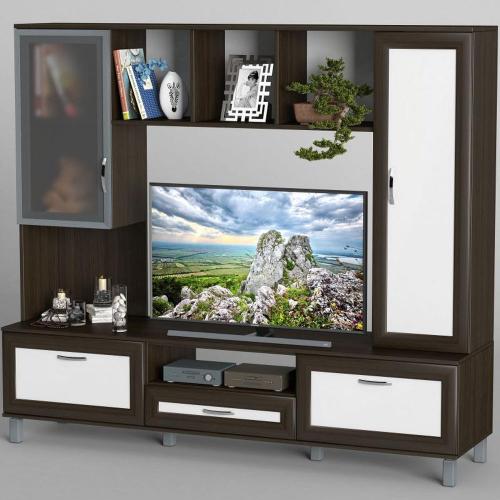 Стінка в вітальню Тиса Мебель Вітальня-40 Венге Білий 1600x450x1800 мм Стінка в вітальню Тиса Мебель Вітальня-40 Венге Білий 1600x450x1800 мм