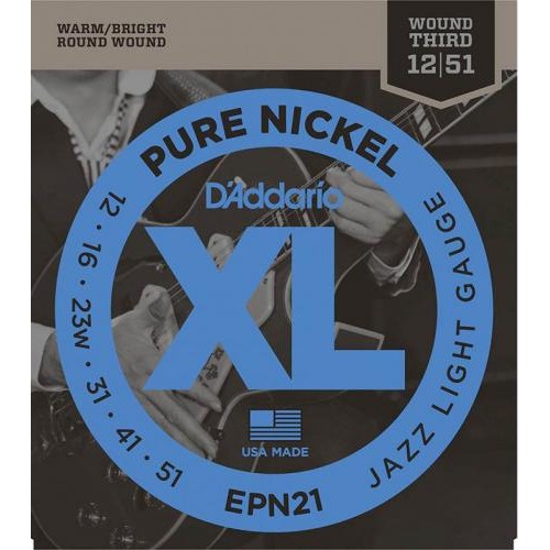 Струни для електрогітари D'Addario EPN21 Pure Nickel Jazz Light Electric Strings 12/51 Струни для електрогітари D'Addario EPN21 Pure Nickel Jazz Light Electric Strings 12/51