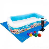 Дитячий надувний басейн Intex Тропічний риф 305х183х56 см кульки 10 шт, підстилка, насос (58485-2) Дитячий надувний басейн Intex Тропічний риф 305х183х56 см кульки 10 шт, підстилка, насос (58485-2)