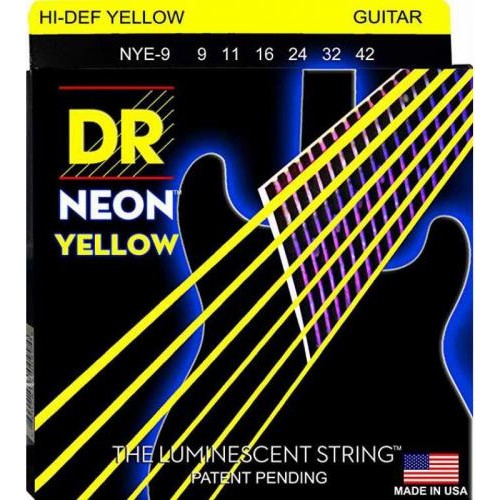Струни для електрогітари DR NYE-9 Hi-Def Neon Yellow K3 Coated Light Electric Guitar Strings 9/42 Струни для електрогітари DR NYE-9 Hi-Def Neon Yellow K3 Coated Light Electric Guitar Strings 9/42