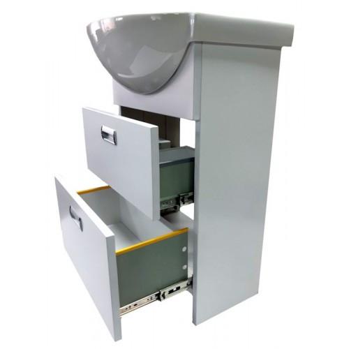 Тумба Mikola-M пластикова 2.0 з двома висувними ящиками та керамічним умивальником 55 см