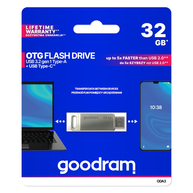 Флеш-накопичувач USB3.2 32GB OTG Type-C Goodram ODA3 Silver (ODA3-0320S0R11)