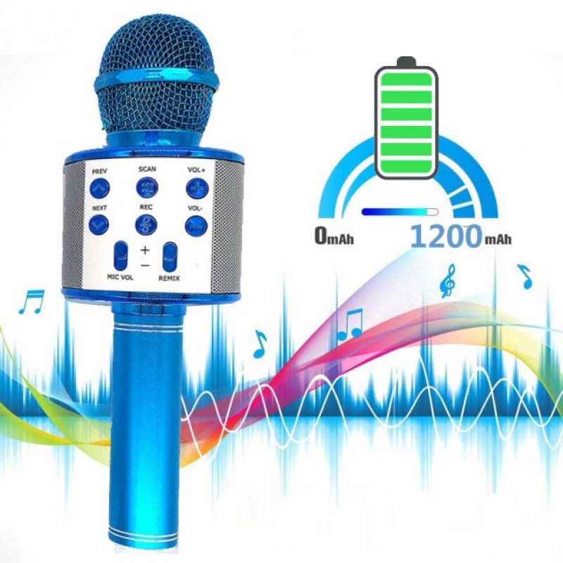 Бездротовий Bluetooth мікрофон для караоке Wster ws-858 зі зміною голосу портативний USB-мікрофон Синій