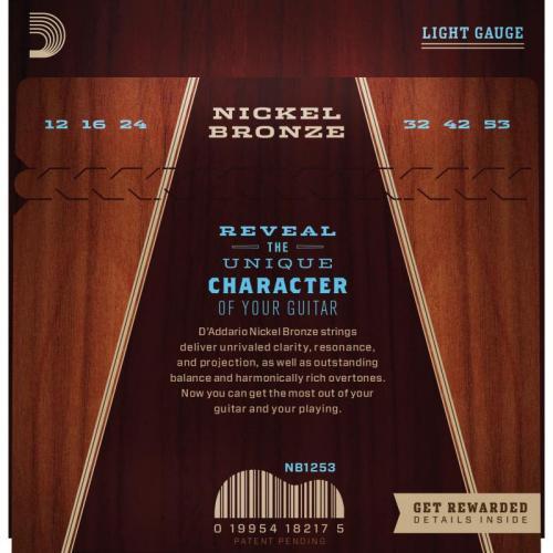 Струни для акустичної гітари 6 шт D'Addario NB1253 Nickel Bronze Light Acoustic Guitar Strings 12/53 Струни для акустичної гітари 6 шт D'Addario NB1253 Nickel Bronze Light Acoustic Guitar Strings 12/53