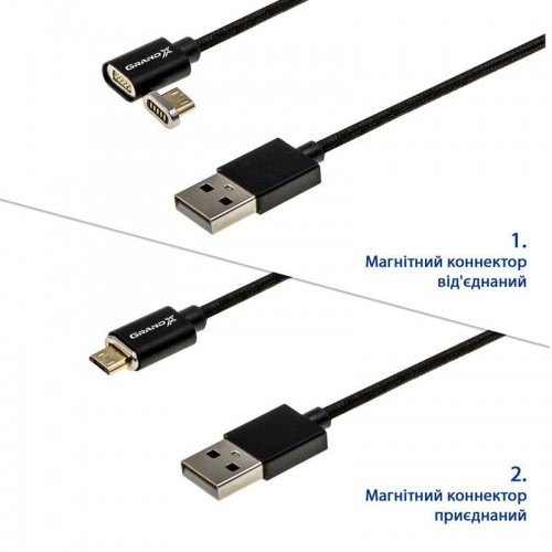 Кабель Grand-X USB-microUSB, магнітний, 1м, Black (MG-01M) в інтернет супермаркеті PbayMarket!