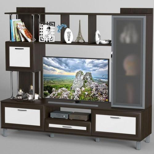 Стінка в вітальню Тиса Мебель Вітальня-48 Венге Білий 1640x450x1800 мм Стінка в вітальню Тиса Мебель Вітальня-48 Венге Білий 1640x450x1800 мм