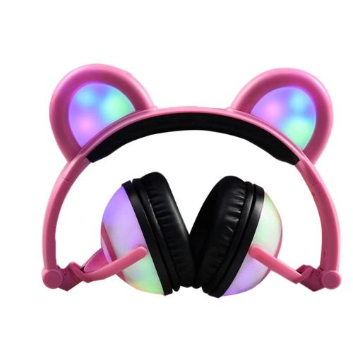 Навушники Linx Bear Ear Headphone з ведмежими вушками LED підсвічування 350 mAh Рожевий (SUN1862)