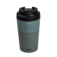 Термочашка з кришкою на клямці YIWU Вишиванка 380 мл Сіро-зелений (HP-14-50GR)
