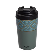 Термочашка з кришкою на клямці YIWU Вишиванка 380 мл Сіро-зелений (HP-14-50GR)
