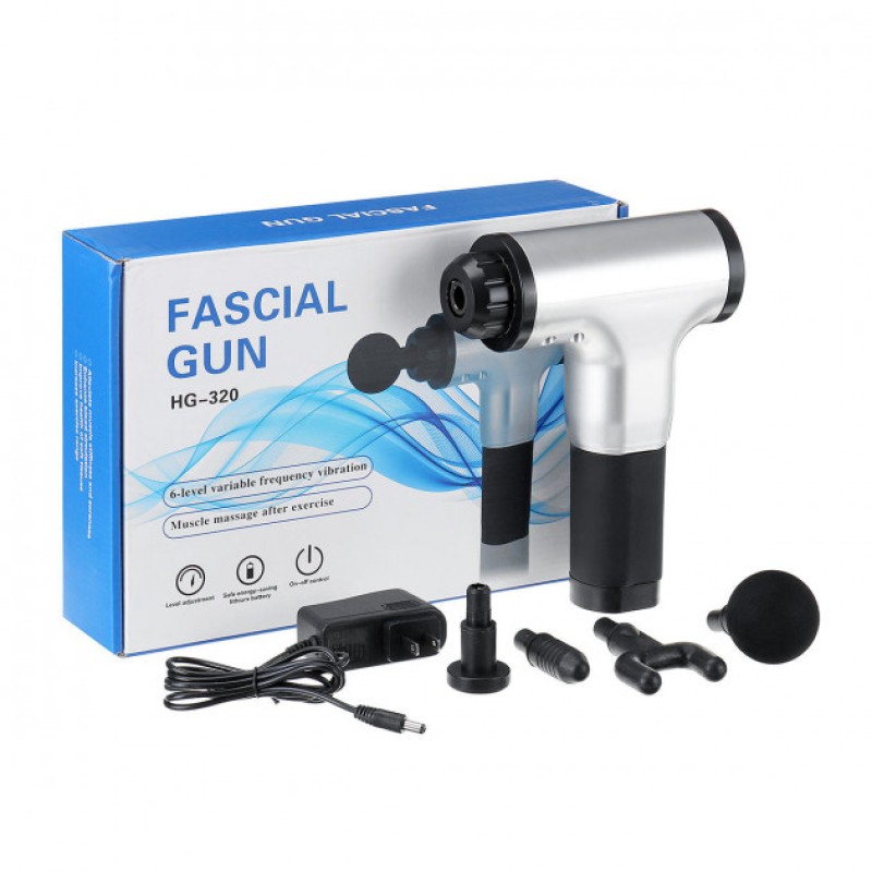Портативний ручний м'язовий масажер для тіла Fascial Gun HG-320 Silver-Black (SMT179524381)