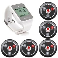 Система виклику офіціанта бездротова з білим годинником - пейджером Retekess TD108 + 5 чорних кнопок (з кнопкою КАЛЬЯН)