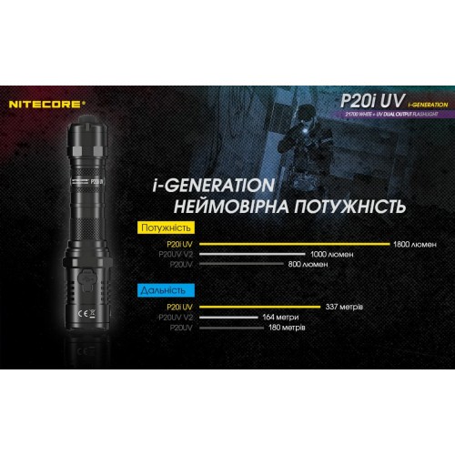 Ліхтар ультрафіолетовий Nitecore P20i UV Luminus SST-40 4xUV 1800лм 1x21700i USB Type-C Чорний (2603900224) Ліхтар ультрафіолетовий Nitecore P20i UV Luminus SST-40 4xUV 1800лм 1x21700i USB Type-C Чорний (2603900224)