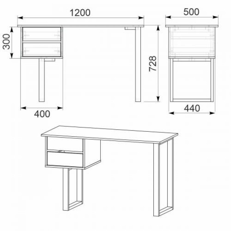 Стіл письмовий Компанит Лофт 3 120х50х72,8 см вільха