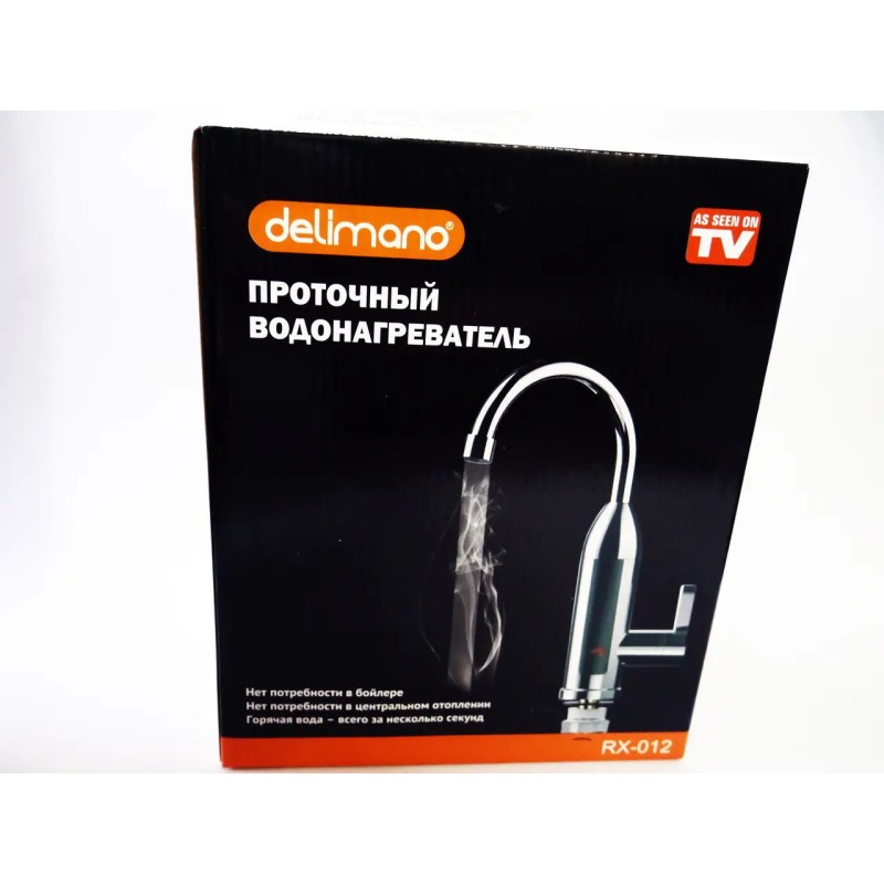 Проточний водонагрівач з екраном Delimano хром пластик RX-012 Підключення знизу